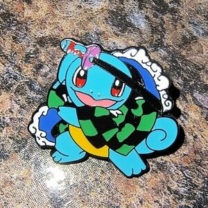 Blue and Black Pokémon inspired demon Slayer tanjiro Squirtle enamel pin anime